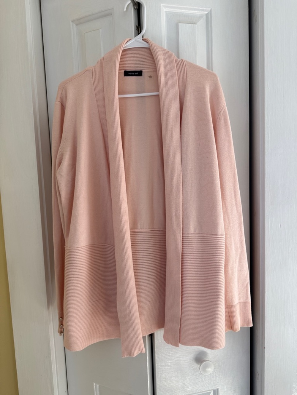 Verve Ami’ Light Pink Open-Front Women's Cardigan Sweater. Size Large